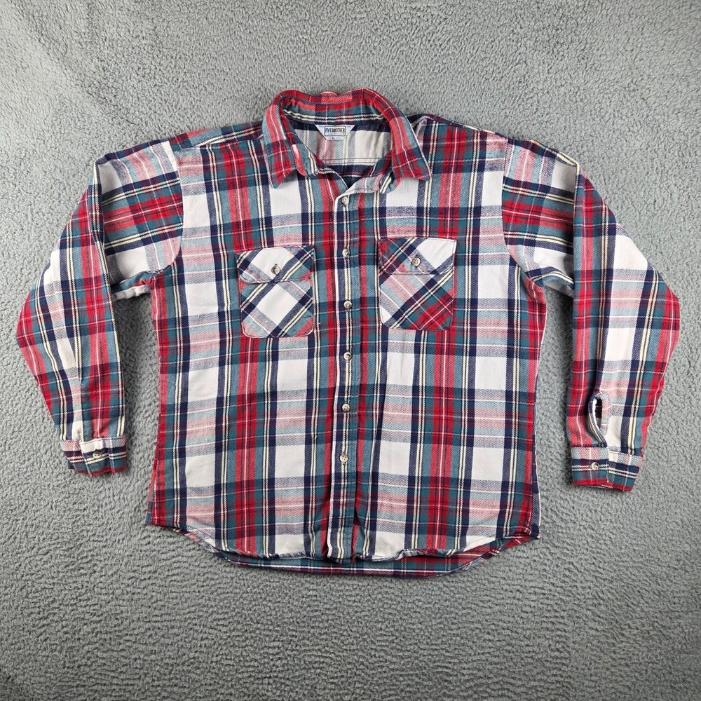Vintage‎ 5 Five Brother Checkered Plaid Button Up Flannel Shirt Mens XL Red